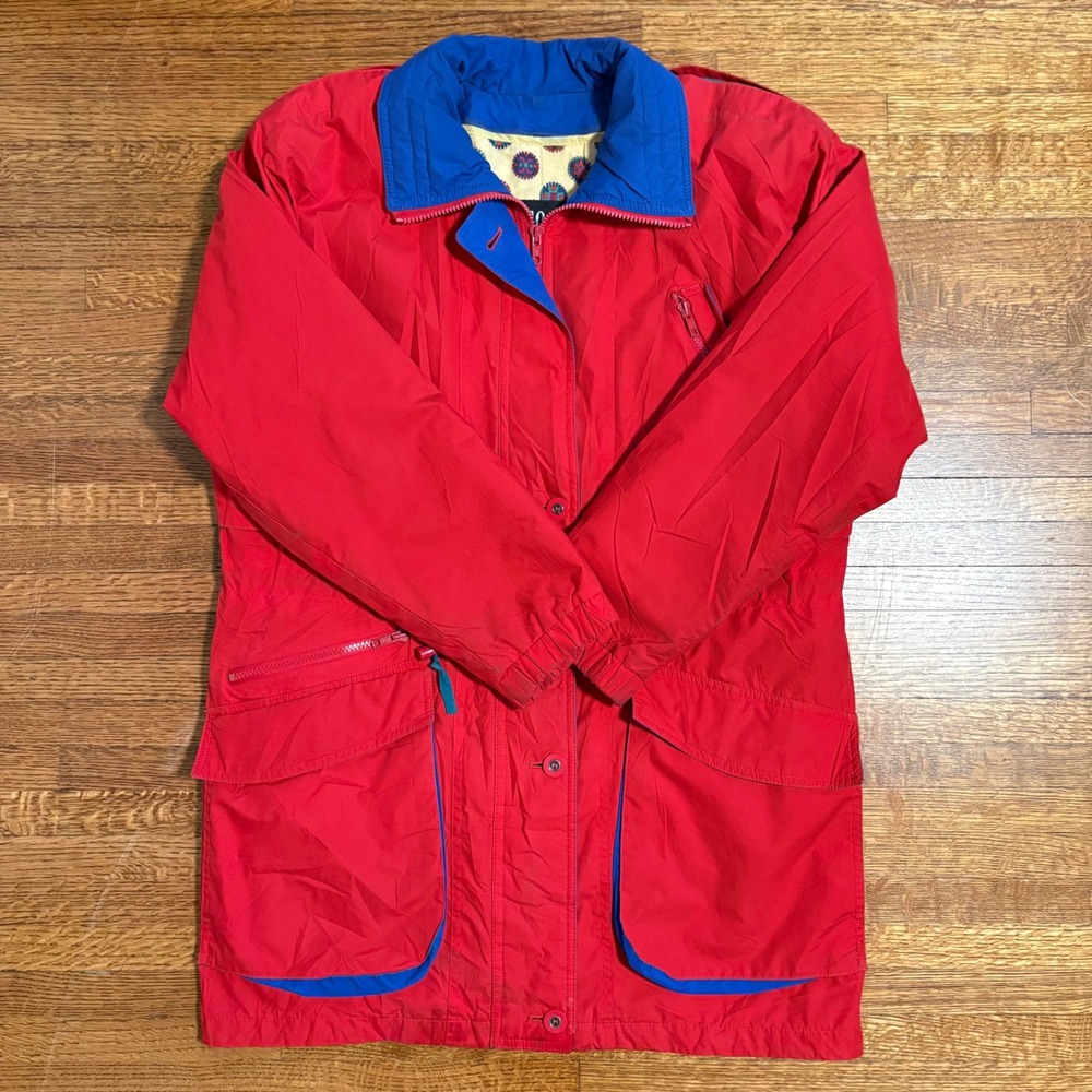 Vintage FOG London Fog Parka XS Red Blue Colorblock 80s 90s Made‎ in Colombia